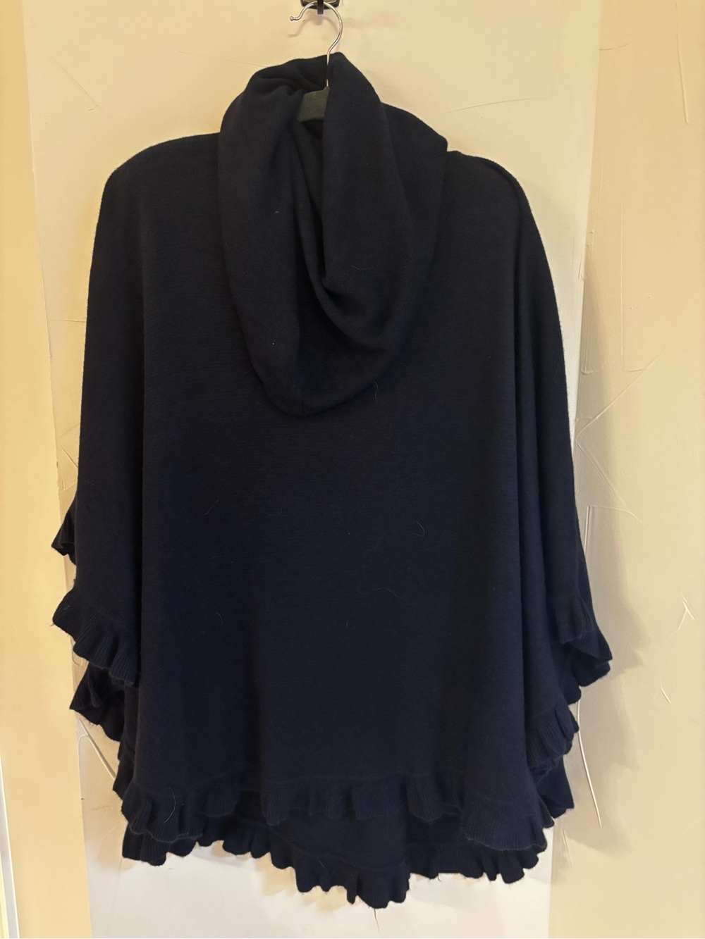 Women’s Navy Ruffle Hem Sweater Poncho